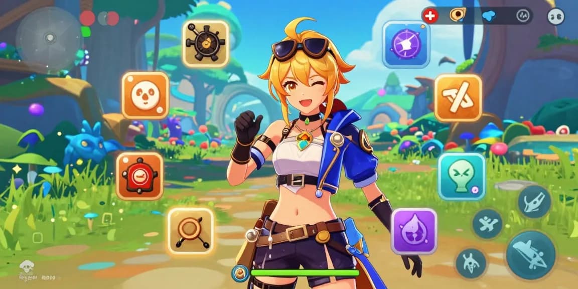 Engaging scene of animated character playing real hentai games in a colorful fantasy world.