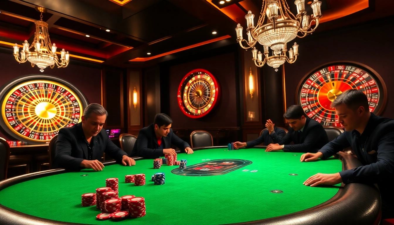 Experience a thrilling poker session at GA888 with vibrant chips and an elegant atmosphere.