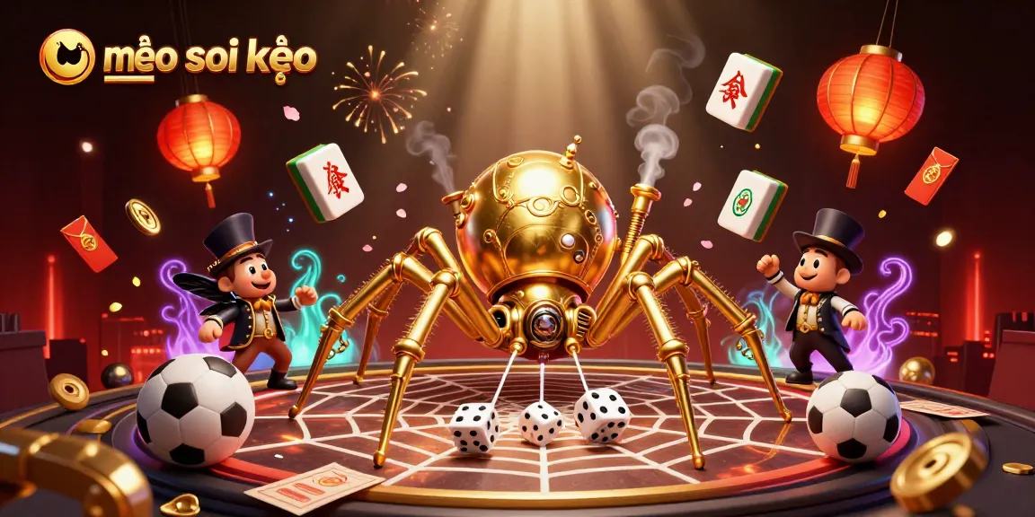 Engaging scene showcasing mẹo soi kèo with a steampunk spider and Victorian fly in a dynamic betting theme.