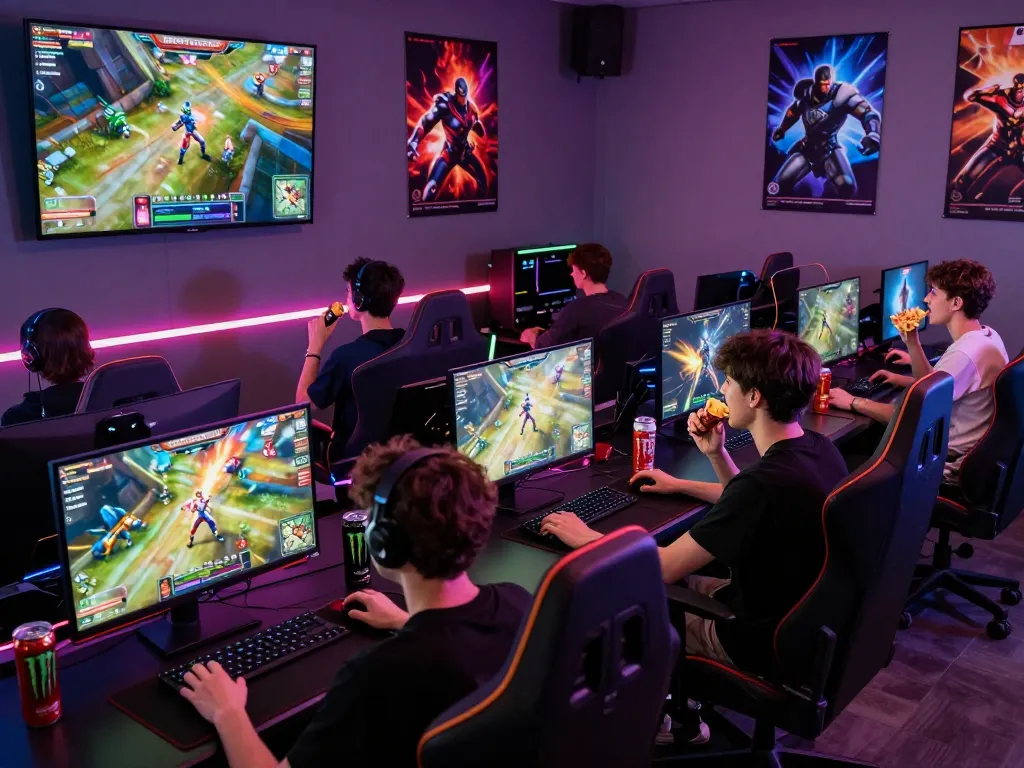 Players engaging with the trang chủ o8 online gaming platform, showing excitement in a vibrant gaming room.