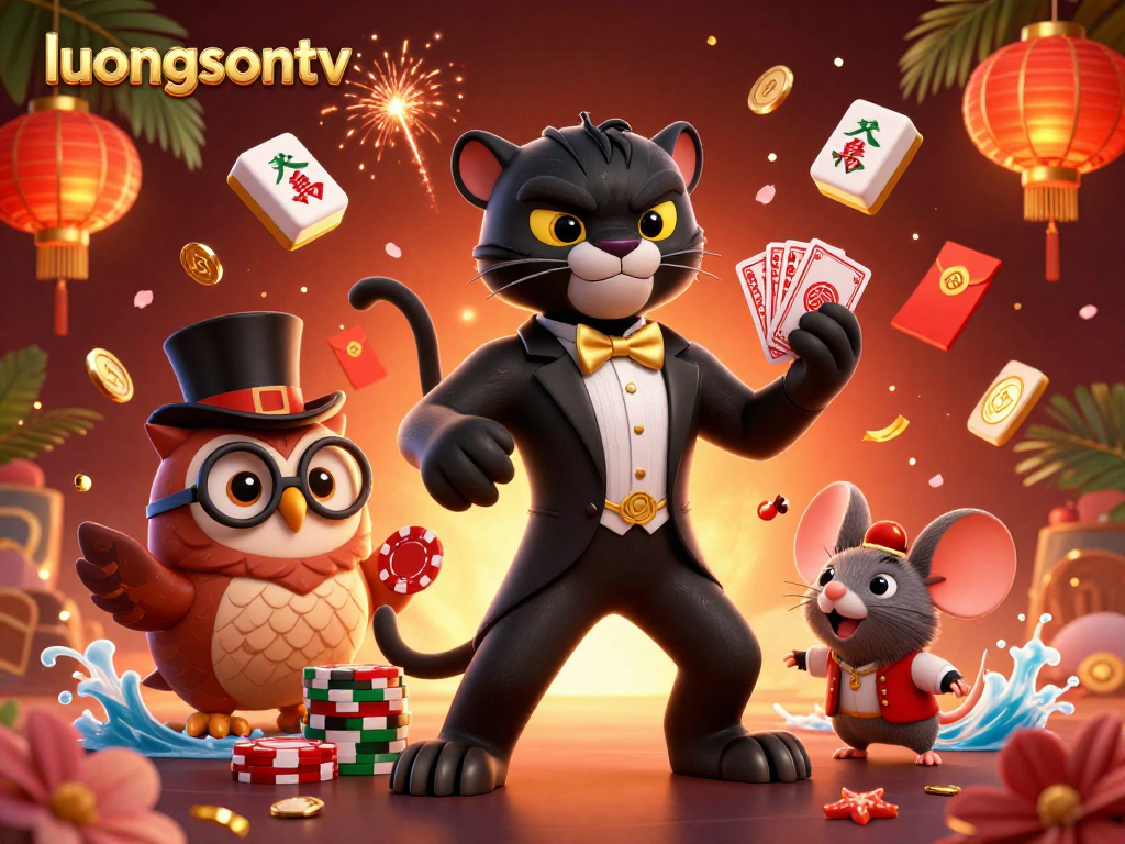 Experience thrilling moments with luongsontv's dynamic casino scene featuring cartoon characters engaging in play.