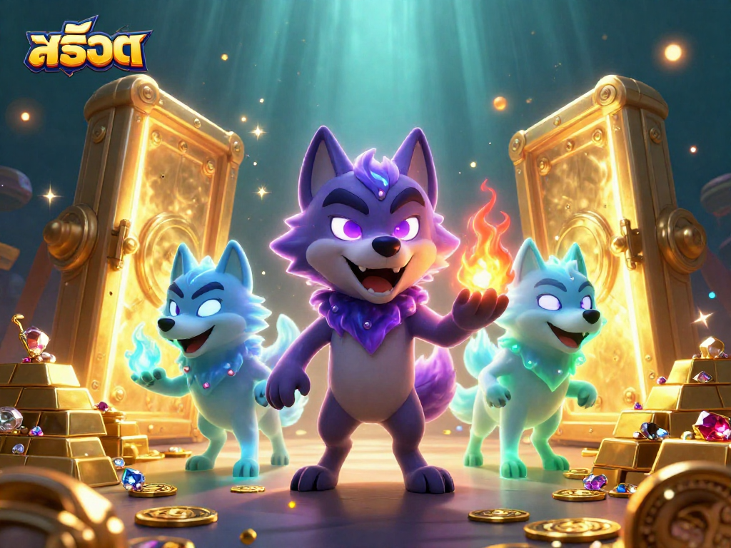 Experience thrillingสล็อต action with vivid 3D wolves, golden treasures, and rich details