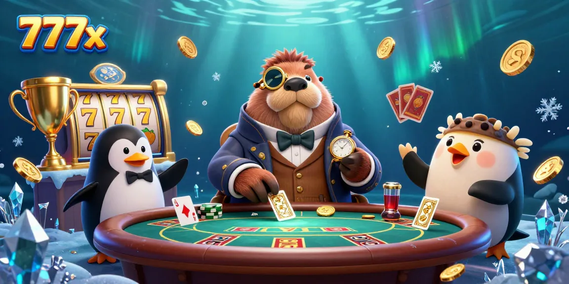 Engage with 777x as the jolly walrus plays poker underwater with dynamic elements.