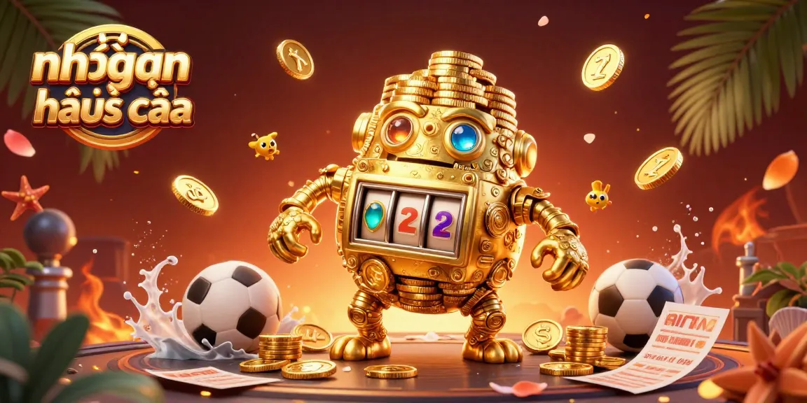 Engage in nhận định kèo nhà cái with a vibrant 3D illustration featuring a golden golem surrounded by sports betting elements.