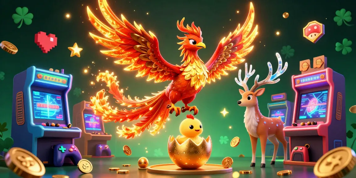 Join the thrill at hitclub with a fire phoenix, baby phoenix, and mystical stag in a vibrant casino scene.