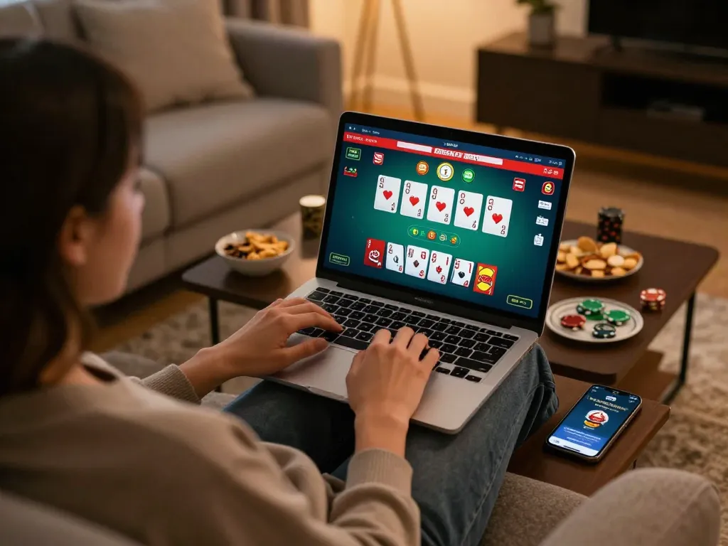 Engaging in Rr88 dang nhap while enjoying online poker on laptop