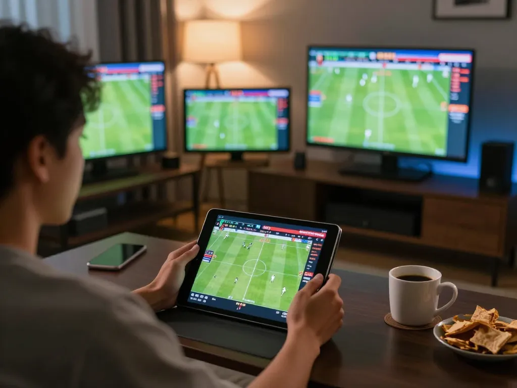 BONG88 user engaged in soccer betting with multiple screens displaying live odds and matches.