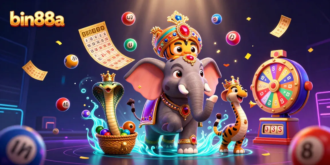 Engage in thrilling play with bin88a, featuring a vibrant 3D casino scene filled with dynamic lottery elements and engaging characters.