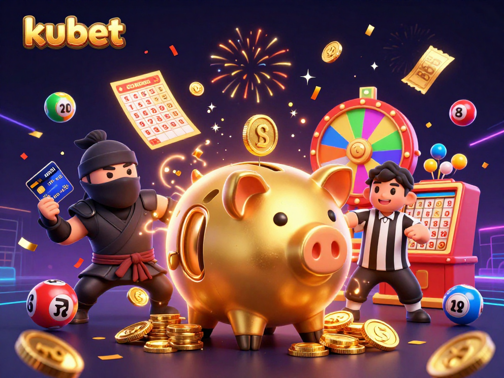 Experience exhilarating kubet gameplay with vibrant symbols and characters in this dynamic casino illustration.