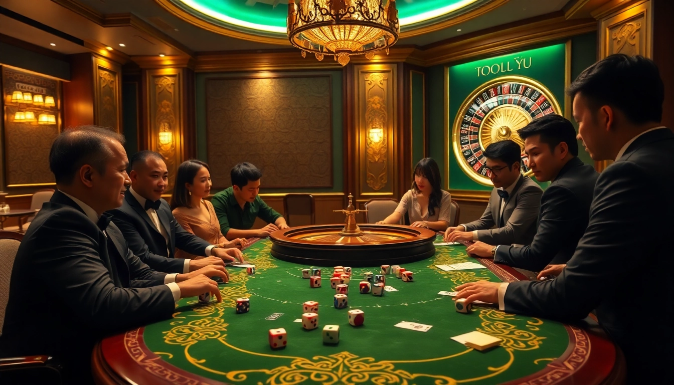 Engaged players strategizing with Tool Hack Tài Xỉu at a luxury casino.