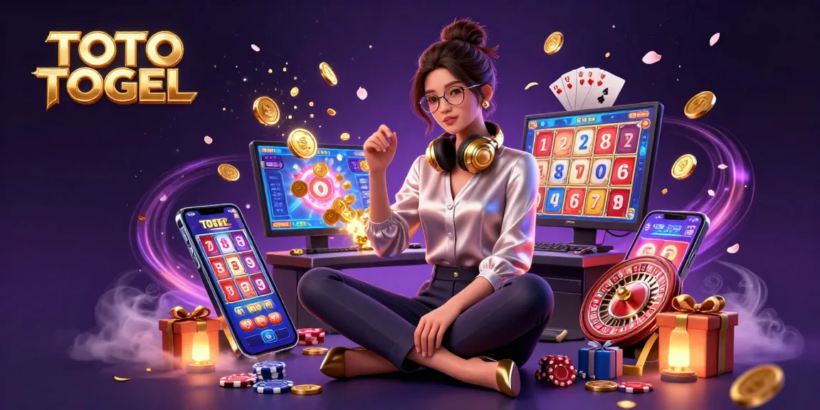 TOTO TOGEL players engaging with fast-paced games at a high-tech setup, showcasing exciting lottery elements.