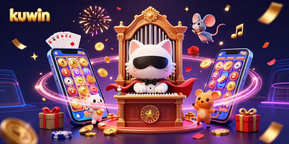 Kuwin enhances gaming with a 3D animated casino scene featuring a cat character and dynamic slot game