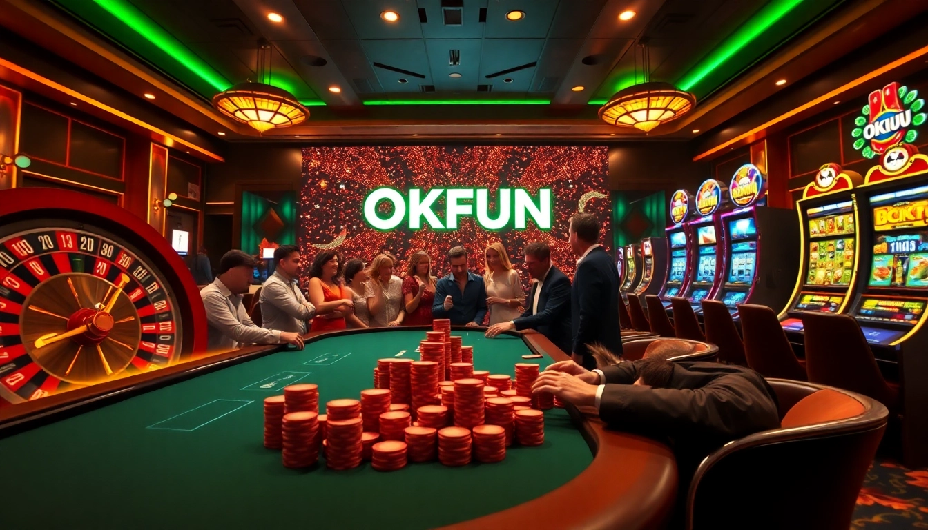 Players enjoying an exciting poker game at OKFUN's vibrant online casino.