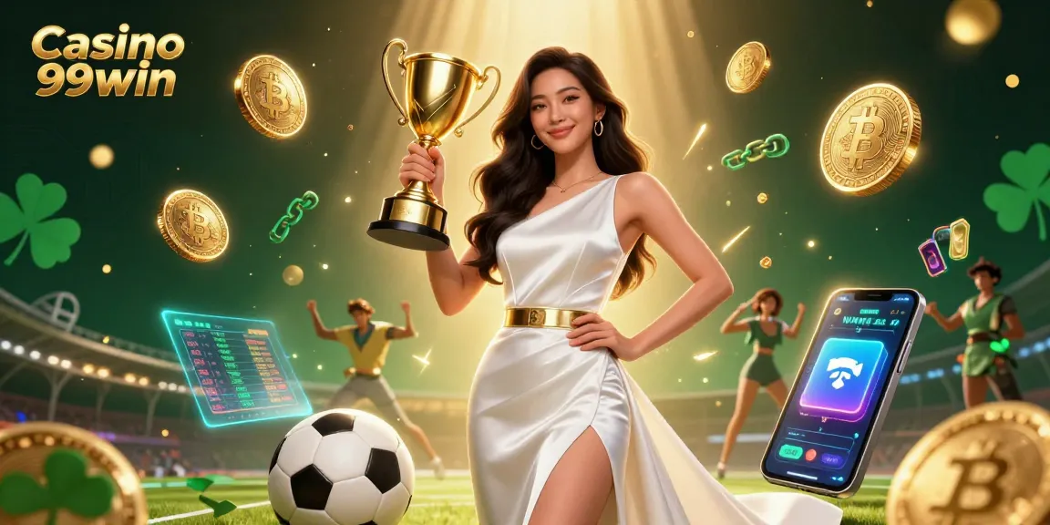 Bet on Casino 99win for exciting wins with a stunning trophy and vibrant gaming elements.