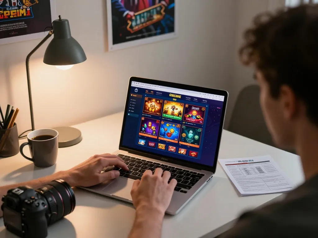 Person engaged in hbet online gaming strategy at home with laptop and betting notes