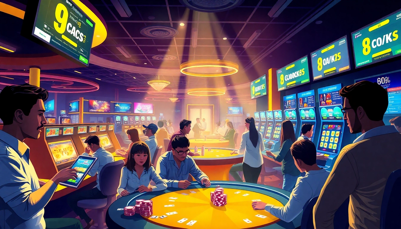 Engaging players at the 8day dăng nhập online casino, showcasing thrilling gaming experiences in a vibrant environment.