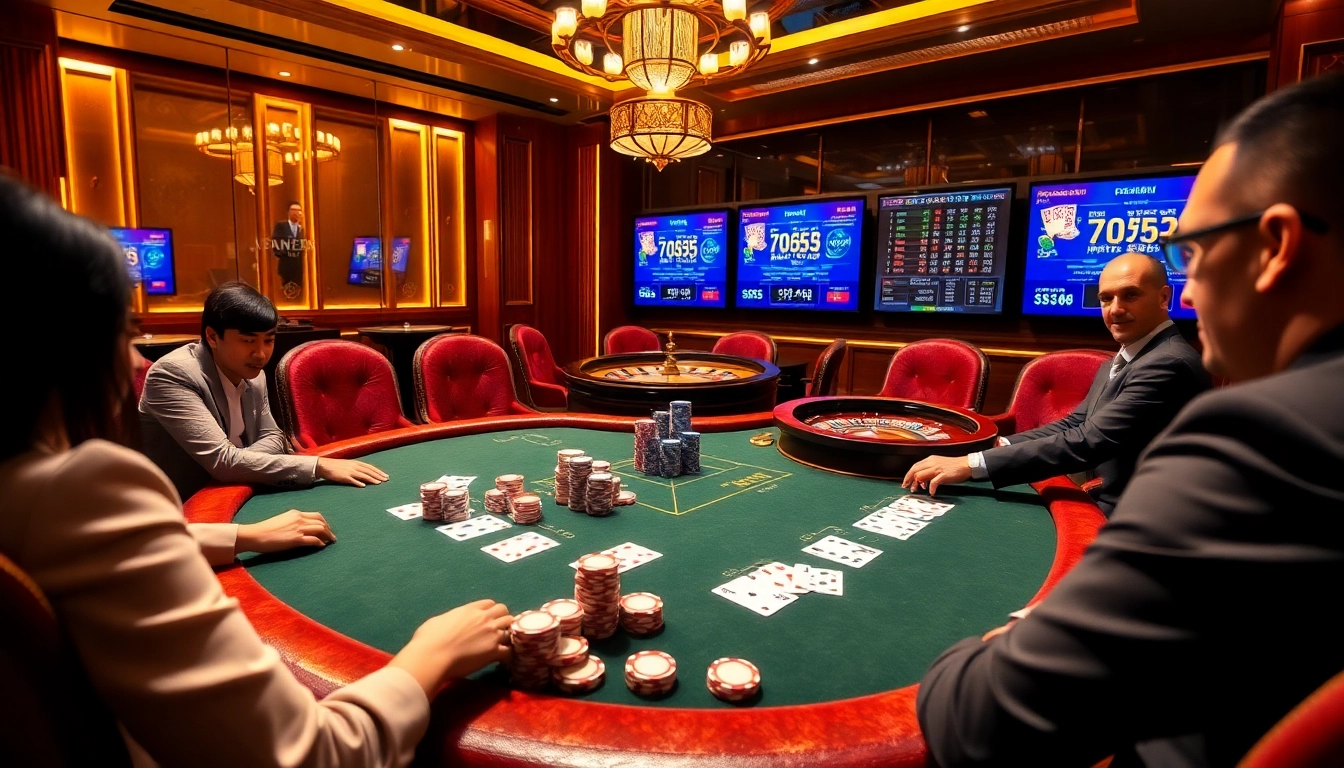 Exciting casino game action with CM88 branding on poker chips and screens, highlighting the gambling thrill.