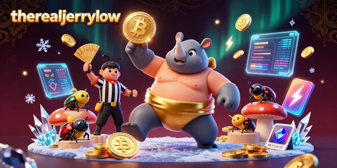 Engage in thrilling gameplay at therealjerrylow with vibrant 3D casino elements showcasing a beetle champion and crypto coins.