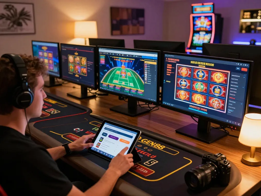 Engaging gameplay on the GEN88 app from a modern gaming setup showcasing online casino options.