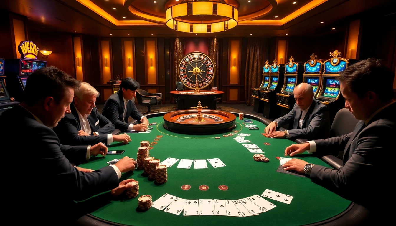 The thrilling environment of Trang chủ 11bet showcasing a poker game with vibrant chips and cards.