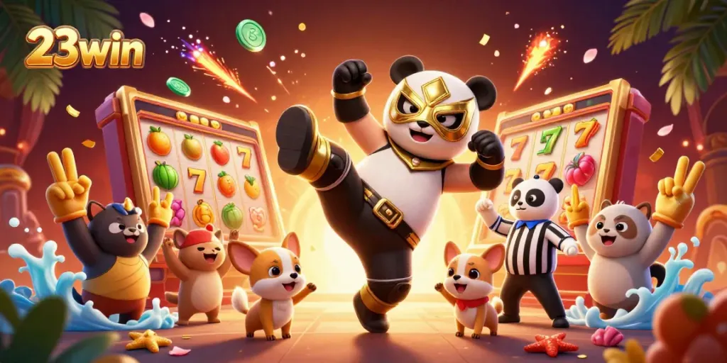 Engage in thrilling slots adventures at 23win with an electrifying gaming illustration.