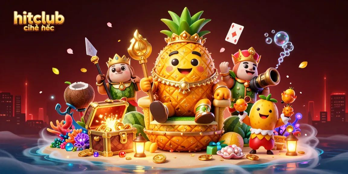Hitclub chính thức showcases a lively beach casino scene with vibrant characters and exciting gaming elements.