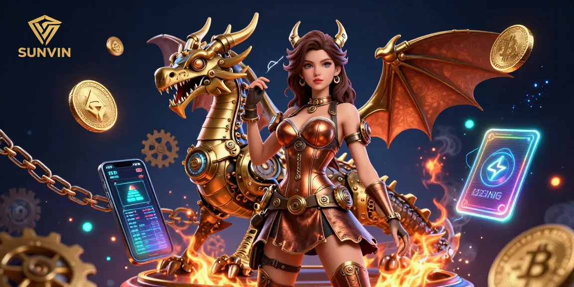 Experience the captivating SUNVIN casino atmosphere with vibrant crypto elements and rich 3D visuals.
