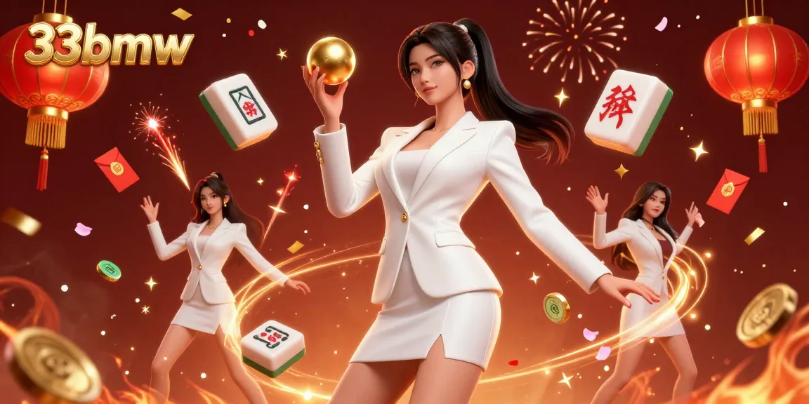 Watch the glamorous Asian woman at 33bmw elevate her game holding a golden roulette ball amidst a vibrant casino atmosphere.