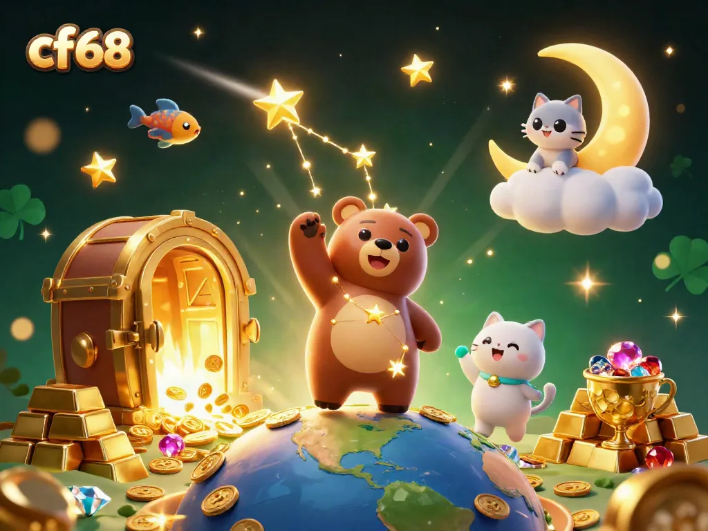 Engage with cf68 thrilling online gaming experience, featuring vibrant cosmic characters and abundant treasures.