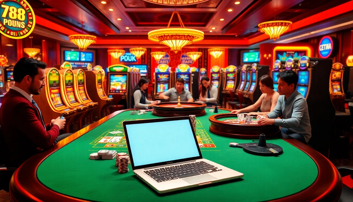 Players enjoying online gambling at 789pa.in.net with vibrant casino tables and animated slot machines.