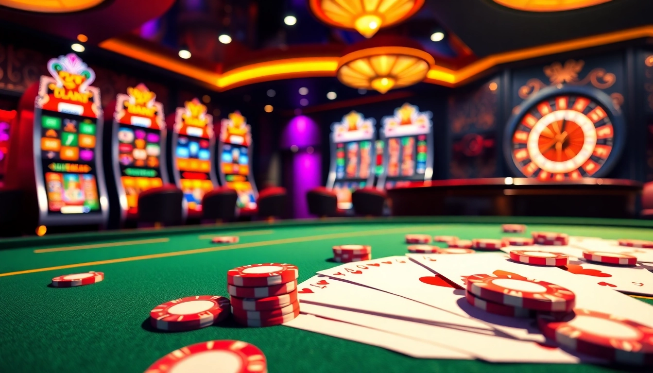 Engaging gameplay moment at go88 casino featuring poker chips and vibrant slot machines.