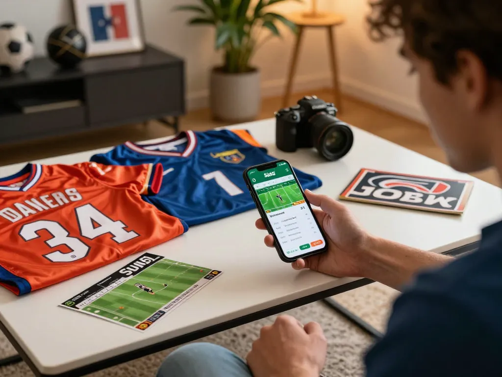 Sun52 betting app vibrant scene showcasing a user engaged in sports betting from home.