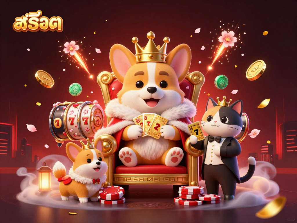 Experience thrilling สล็อต action with a magnificent corgi king and interactive 3D elements painting a vibrant casino scene.