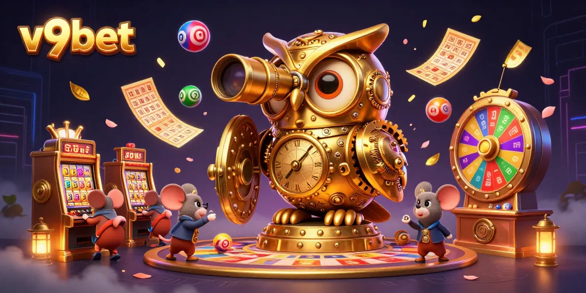 Spin colorful lottery balls and explore casino wonders with v9bet featuring a vibrant 3D scene.
