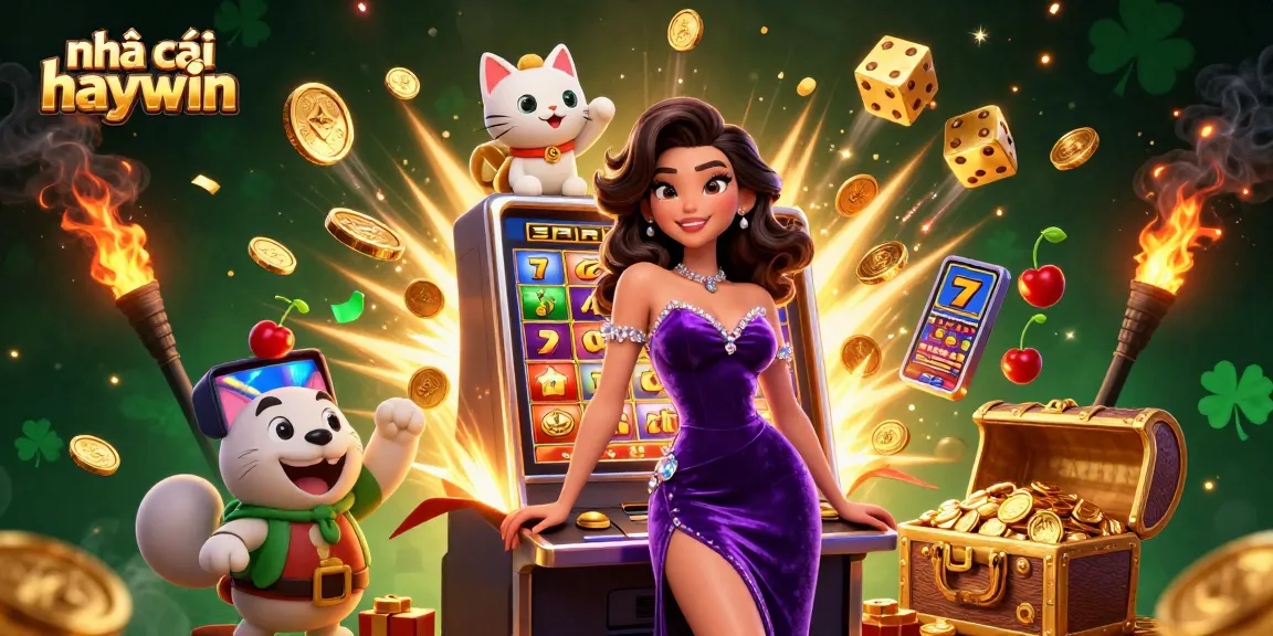 Play at nhà cái haywin with vibrant casino illustration showcasing jackpots and excitement.