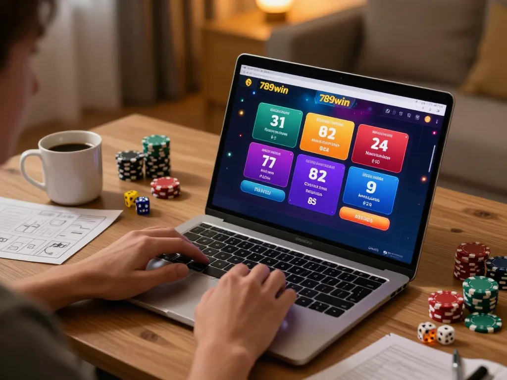 Engage in gameplay on 789win com with a cozy home setup, showcasing vibrant casino notifications.