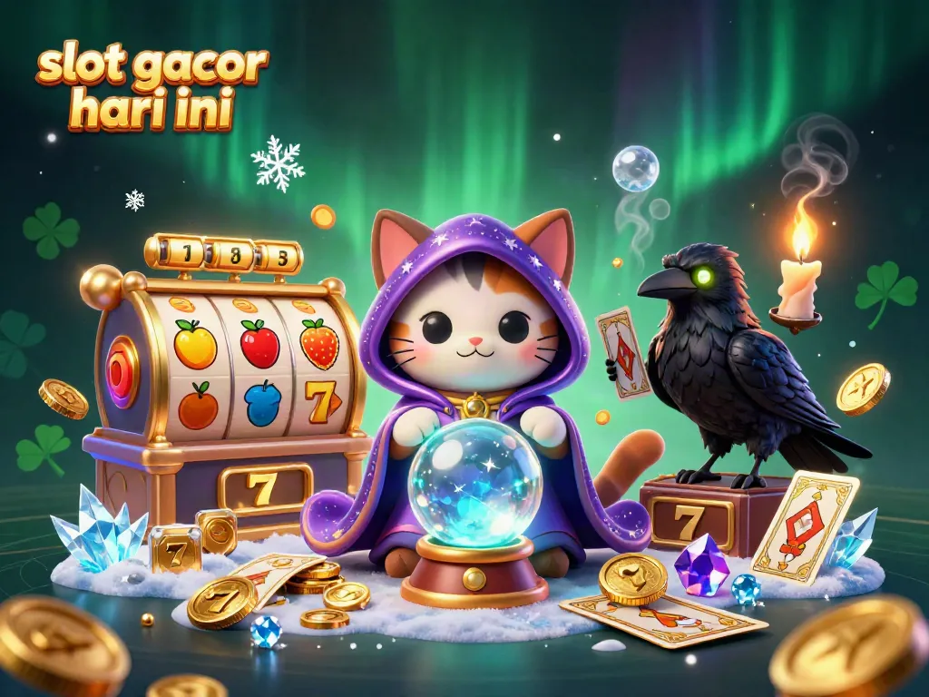 Experience exciting slot gacor hari ini with a mystical cat and raven in a dynamic casino scene.