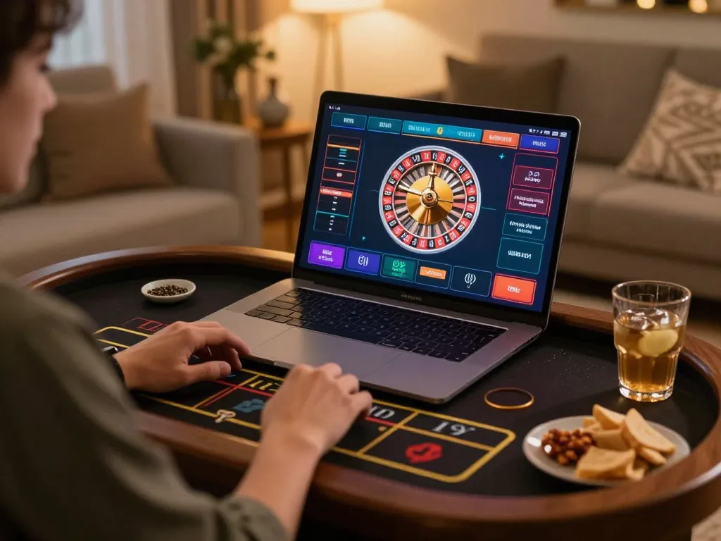Engaging in a thrilling online live roulette session at uk88 com with a modern gaming setup.