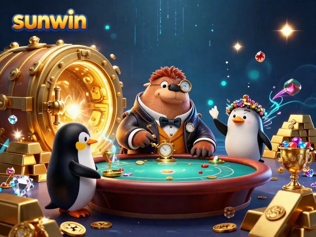 Experience fun at Sunwin with an elegant underwater casino scene featuring quirky characters.