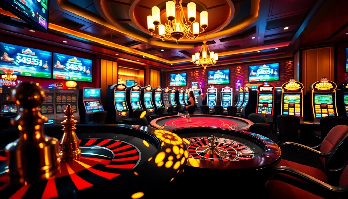 Players enjoying various games including Link f8bet at an upscale casino environment.