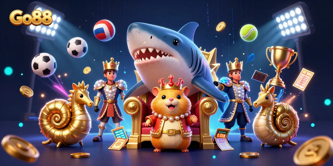 Experience exciting gaming adventures at Go88 with a fierce hamster king and dynamic sports-themed elements.