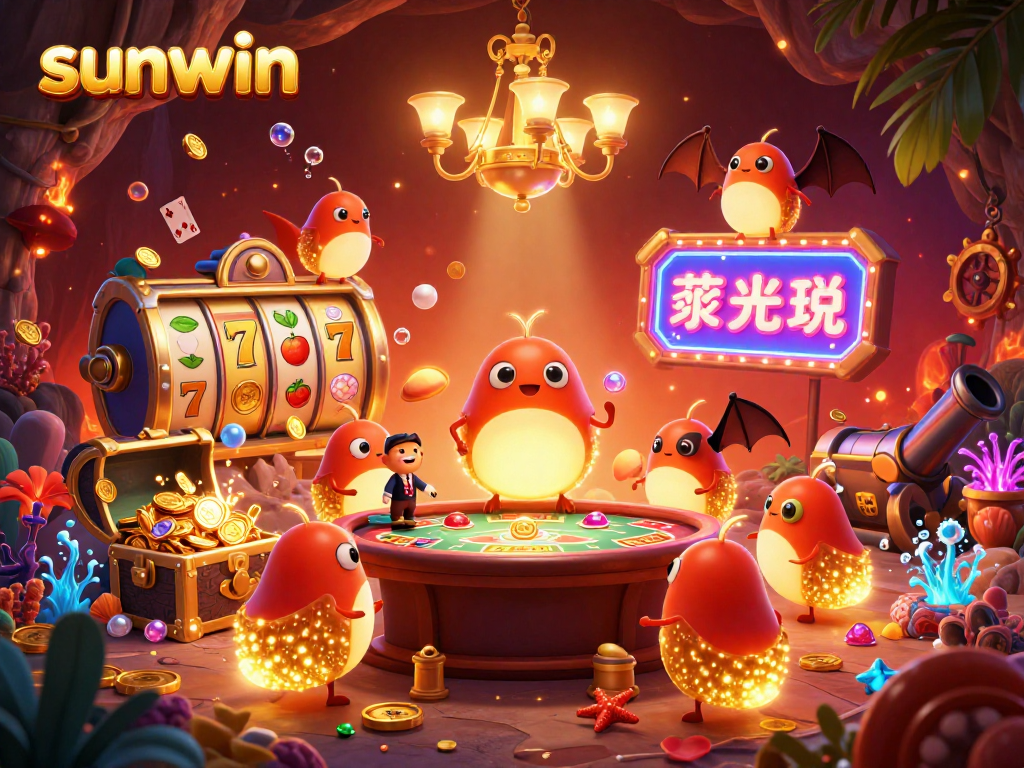 Experience the thrilling ambiance of the sunwin casino illuminated by glowing glowworms amidst underwater treasures.