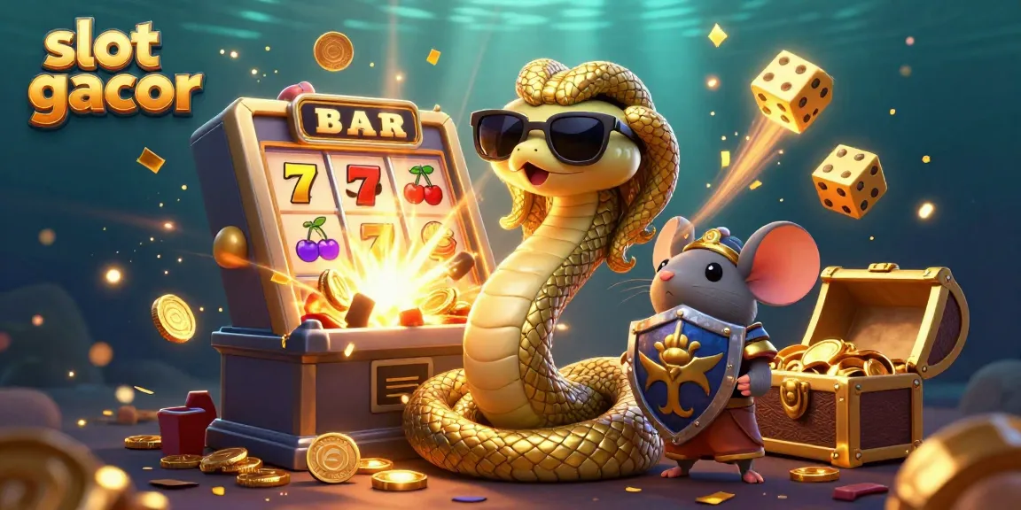 Slot gacor dengan jackpot melimpah dan karakter Medusa serta mouse pejuang dalam ilustrasi ceria.