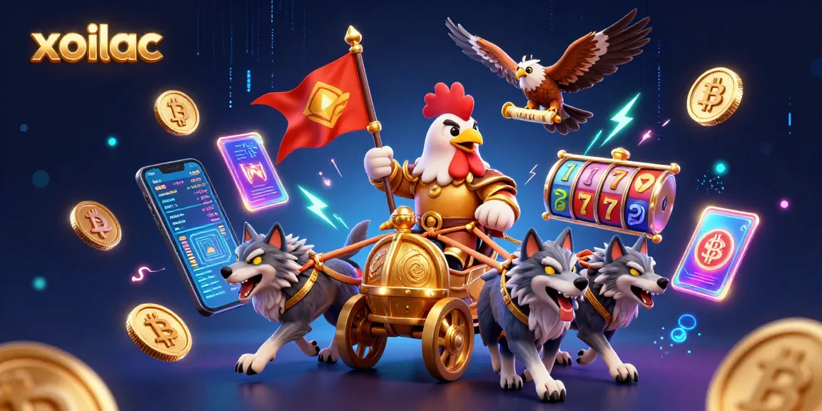 Xoilac showcases a thrilling 3D casino adventure with a rooster warlord and vibrant crypto elements.