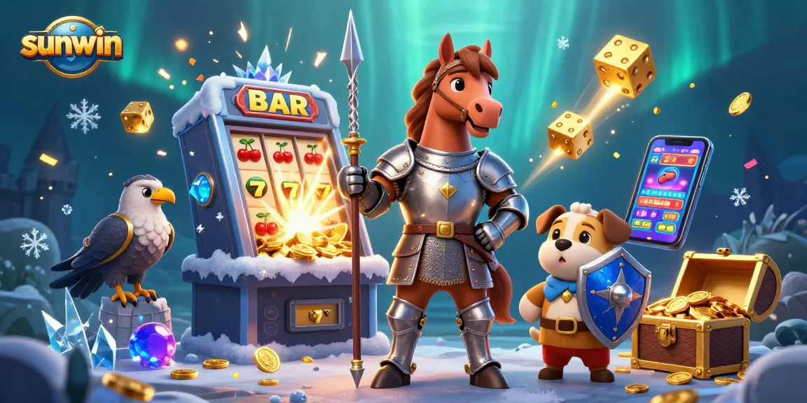 Sunwin slots jackpot scene featuring medieval character and explosive casino elements.