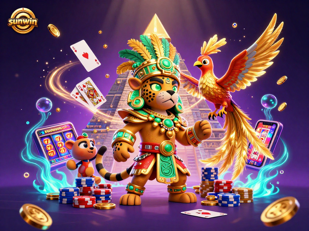 Play exciting slots with sunwin while enjoying cascading coins and vibrant casino elements.