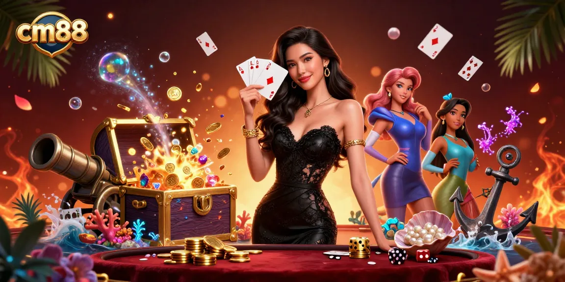 Experience thrilling gameplay with cm88 at a luxurious casino ambiance featuring elegant cards and gold.