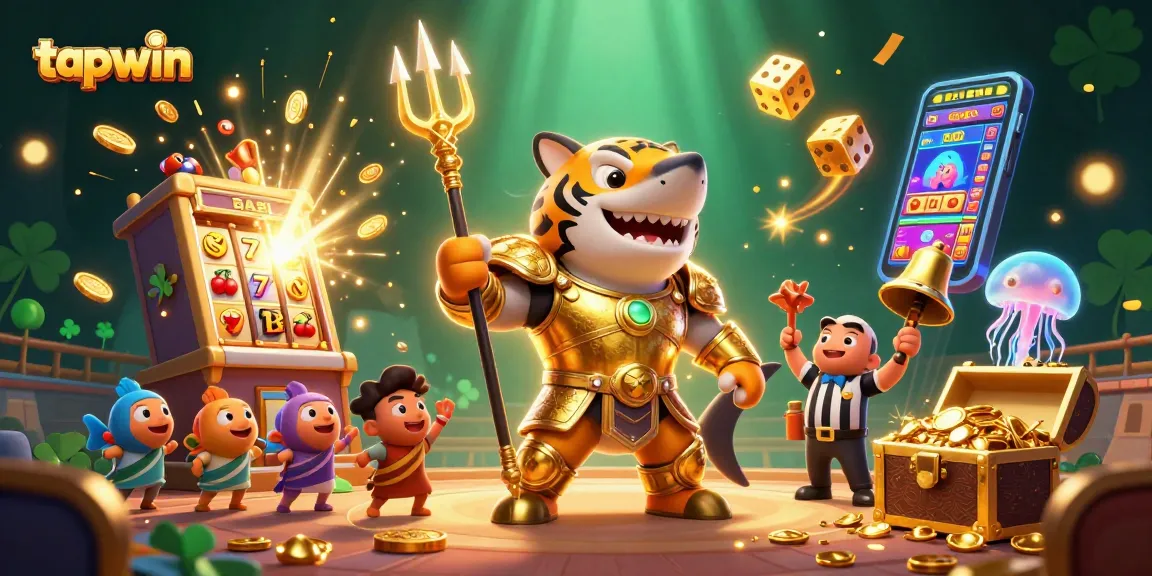 Join the thrilling action at tapwin with a tiger shark in gladiator armor and a vibrant casino scene.