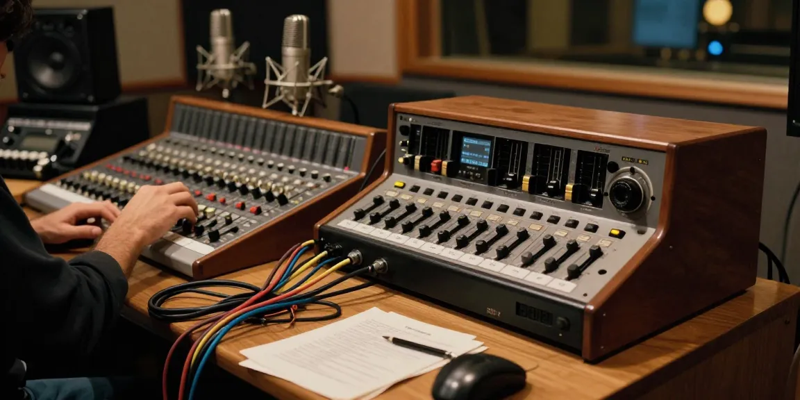 Tascam DA88 multitrack recorder in a vintage recording studio, showcasing music production tools and warm ambiance.