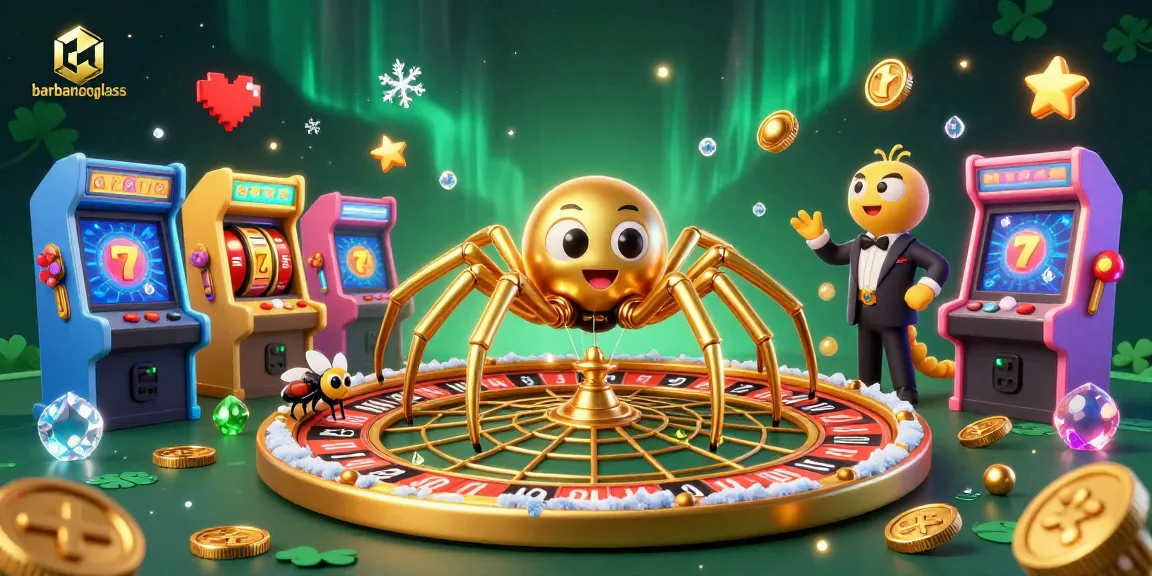 Experience the thrill of barbanoglass slots with a golden roulette web and vibrant gaming elements.